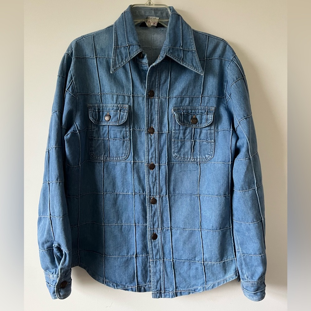 Vintage 70s denim patchwork shirt/ jacket 100% cotton Size M